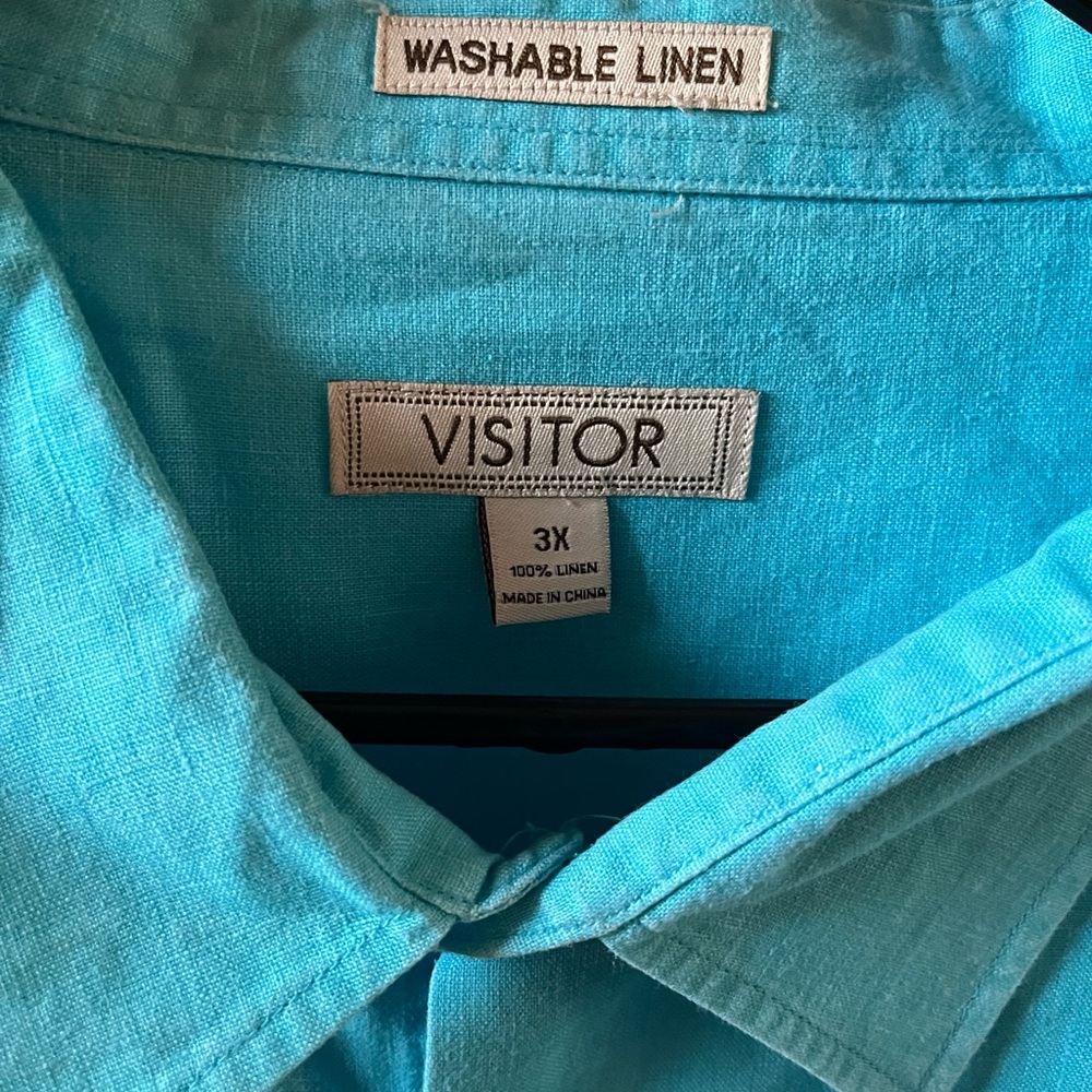 Visitor Men’s Linen Shirt | 3X | Blue | Short Sleeve | Big & Tall | Like New - Picture 3 of 4